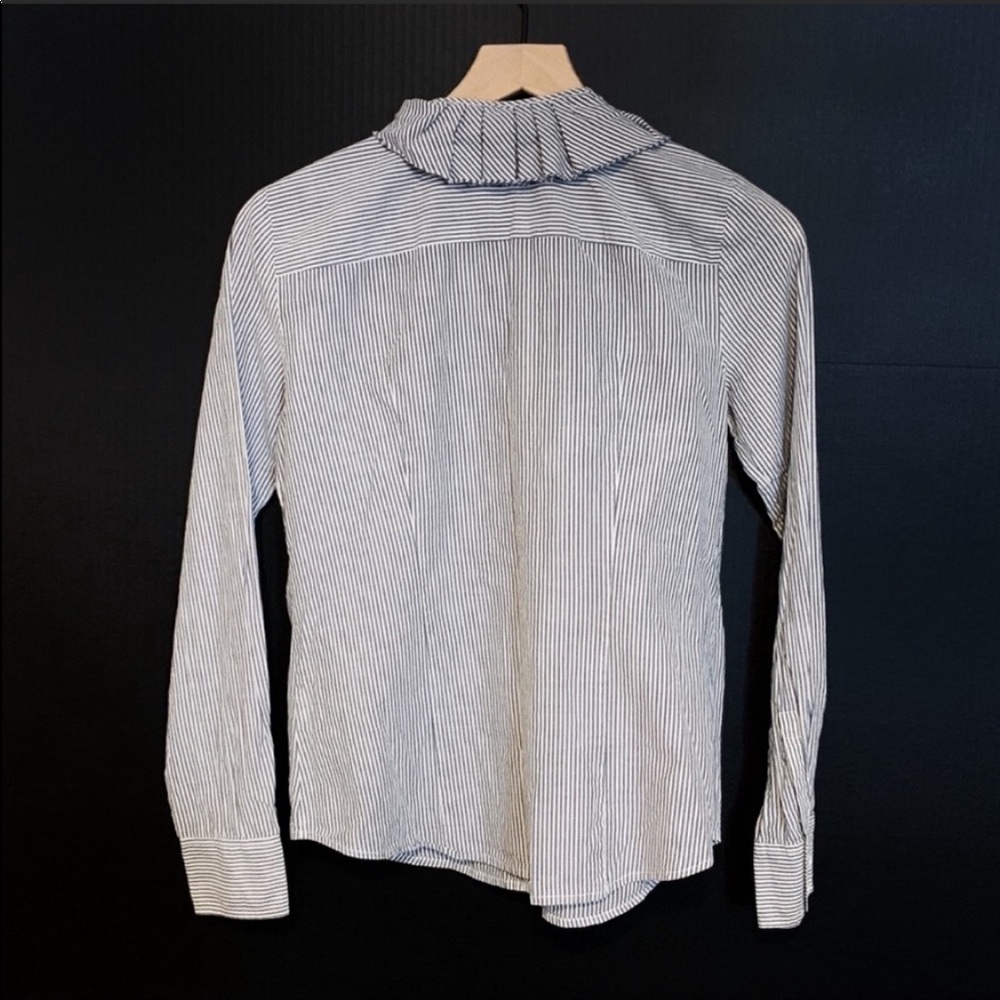 J.CREW Striped Frances Tuxedo Ruffle Button Up Top - Picture 4 of 6